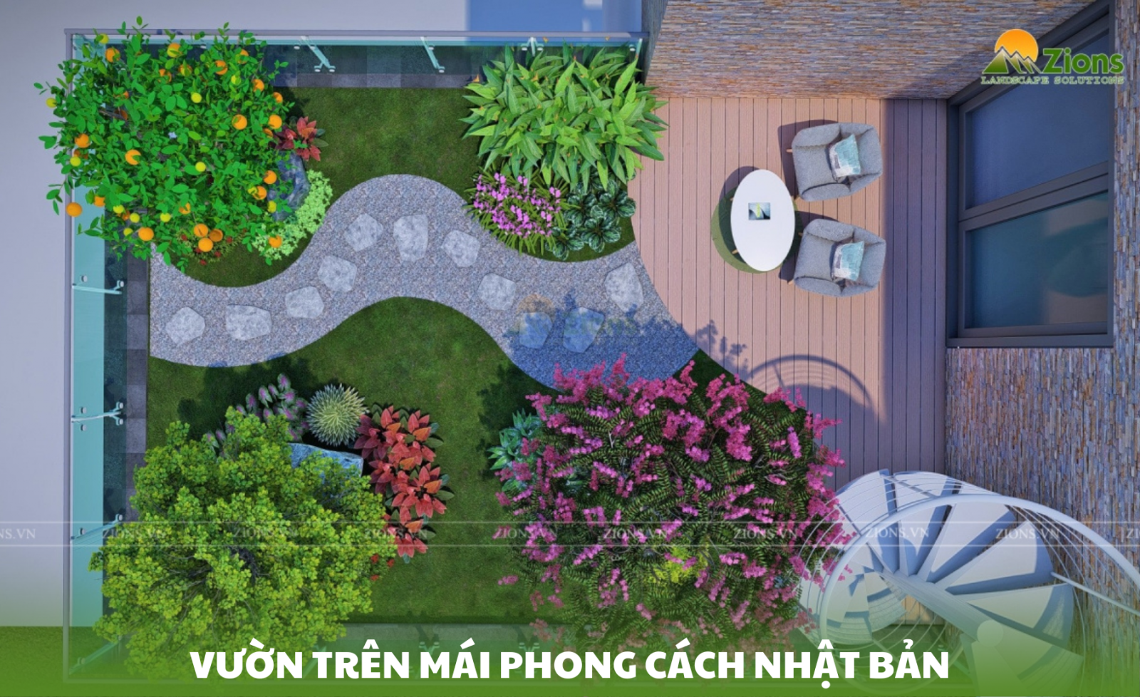 Thiết kế vườn nhật trên sân thượng - zions